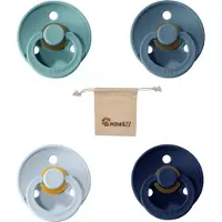 BIBS fopspenen maat 1 0-6 maanden| Set 4 stuks| Baby blue, Deep space, Petrol, Island sea + Monkiezz speenzakje