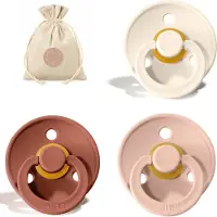 BIBS spenen T1 met speenzakje | Ivory, Woodchuck, Blush | 0 tot 6 maanden