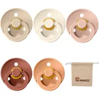 BIBS fopspeen | Met Monkiezz Speenzakje - maat 1 0-6 maanden - 5 stuks - Vanilla - Ivory - Blush - Woodchuck - Peach