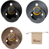 BIBS fopspenen maat 1 0-6 maanden| Set 3 stuks| Dark oak, Iron, black + Monkiezz speenzakje
