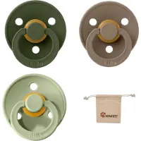 BIBS fopspeen - maat 1 0-6 maanden - 3 stuks – Hunter Green - Sage - Dark Oak + Monkiezz speenzakje