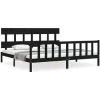 vidaXL Bedframe met hoofdbord massief hout zwart 200x200 cm