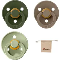 BIBS fopspeen - maat 3 18+ maanden - 3 stuks – Hunter Green - Sage - Dark Oak + Monkiezz speenzakje