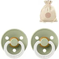 BIBS fopspenen T1 + speenzakje BolleToet - 2 stuks glow in the dark sage- 0-6 maanden