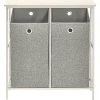 SoBuy Wasmand - BZR57-W - Incl. Legplank - 2 Compartimenten - 2 Verwijderbare Waszakken - Wit