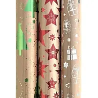 Benza Assortiment bruine kraft cadeaupapier inpakpapier met folie druk - 150 x 70 cm - 5 rollen