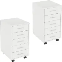 ML-Design verrijdbare ladebak wit, met 5 laden, 33x38x63,5 cm, gemaakt van spaanplaat met melamine coating