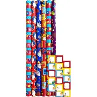 Benza Assortiment sinterklaaspapier cadeaupapier inpakpapier voor Sinterklaas - 3 meter x 70 cm - 12 rollen inclucief labels