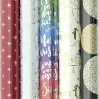 Benza Assortiment Kerstpapier cadeaupapier inpakpapier voor Kerstmis HO598 - 3 meter x 70 cm - 5 rollen