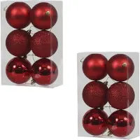 Othmar decorations 36x Rode kunststof kerstballen 8 cm - Glans/mat/glitter - Onbreekbare plastic kerstballen rood