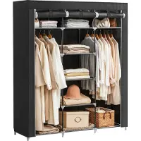 Acaza Kledingkast - Kledingkasten Slaapkamer - Garderobekast - 175 x 150 x 45 cm - Opvouwbaar - Stof met Metaal - Stof met Metaal - Zwart