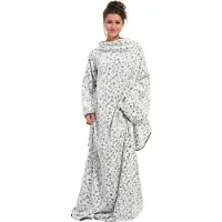 Rebelle fleece deken - Bankdeken met mouwen - formaat 150 x 180 cm - Panter - grijs