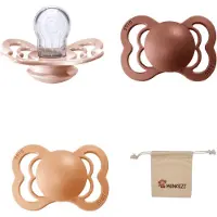 BIBS Supreme Fopspenen - Maat 2 6-18 maanden - Silicone - Blush - Peach - Woodchuck + Monkiezz speenzakje