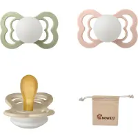 BIBS Supreme Fopspenen - Maat 1 0-6 maanden - Latex – Glow in the dark Sage - Blush – Vanilla + Monkiezz speenzakje