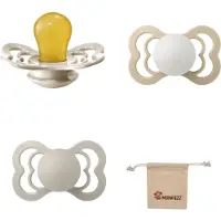 BIBS Supreme Fopspenen - Maat 1 0-6 maanden - Latex – Vanilla – Sand– Glow in the dark Vanilla + Monkiezz speenzakje