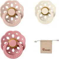 BIBS Boheme fopspenen - maat 2 6-18 maanden - 3 stuks – Blush – Ivory – Dusty Pink + Monkiezz speenzakje