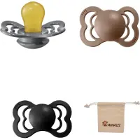 BIBS Supreme Fopspenen - Maat 1 0-6 maanden - Latex – Dark Oak - Iron – Black + Monkiezz speenzakje