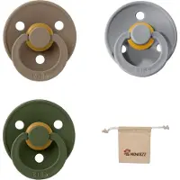 BIBS fopspeen - maat 2 6-18 maanden - 3 stuks – Dark Oak – Hunter Green – Cloud + Monkiezz speenzakje