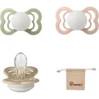 BIBS Supreme Fopspenen - Maat 2 6-18 maanden - Silicone - Glow in the dark Sage - Blush - Vanilla + Monkiezz speenzakje