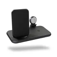 ZENS 3-in-1 Draadloze Oplader 10W met Standaard en Apple Watch Oplader Zwart