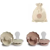 Frigg spenen daisy - siliconen - T1 - blush & cream - 0-6 maanden + BolleToet speenzakje