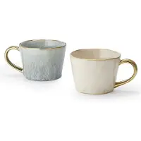 Cha Cult Koffie en Thee mok 'Samu' Keramiek met gouden rand en handvat | Exlusief | Rustiek | 0,27 l H 7,5cm | Ø 9,9cm