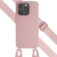 Selencia Siliconen hoesje met afneembaar koord voor de Apple iPhone 15 Pro - Sand Pink
