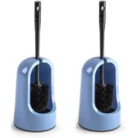 Forte Plastics 2x stuks toiletborstels/wc-borstels met korenbloem blauwe houder 40 cm - Toiletborstels