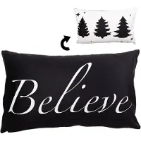 Clayre & Eef Kussenhoes 30x50 cm Wit Zwart Polyester Rechthoek Kerstboom Believe Sierkussenhoes Wit Sierkussenhoes