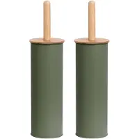 Zeller 2x Stuks WC/Toiletborstel in houder metaal/bamboe hout - salie groen - 38 x 10 cm - Toiletborstels