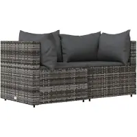 vidaXL Tuinhoekbanken met kussens 2 st poly rattan grijs