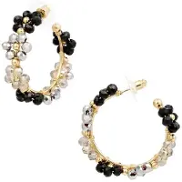 Yehwang Earrings Flowers - - Oorringen - 3,70 x 3,70 - Goud/Zwart/Wit