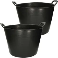 Forte Plastics 2x stuks flexibele kuip emmer/wasmand vierkant zwart 42 liter - Wasmanden