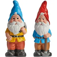 Ibergarden Tuinkabouter beeldjes - set van 2x - Keramiek - 38 cm - blauw/rood - Tuinbeelden