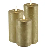 Countryfield LED kaarsen/stompkaarsen - set 3x - goud - H12,5, H15 en H20 cm - warm wit - LED kaarsen