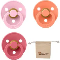 BIBS fopspeen - maat 1 0-6 maanden - set 3 stuks – Baby Pink - Papaya - Coral + Monkiezz speenzakje