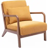 Sweeek Scadinavische fauteuil van walnootkleurig hout en corduroy Oker