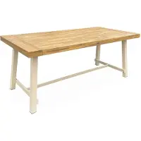 Sweeek Binnen-/buitentafel in licht hout, teakeffect en ivoorkleurig gegalvaniseerd staal, Fortaleza L190 x D91,5 x H76cm 6-8 plaatsen