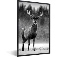 PosterMonkey Fotolijst incl. Poster - Dieren - Hert - Winter - Zwart - Wit - 40x60 cm - Posterlijst