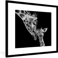 PosterMonkey Fotolijst incl. Poster - Portret - Giraffe - Dieren - Zwart - Wit - 40x40 cm - Posterlijst