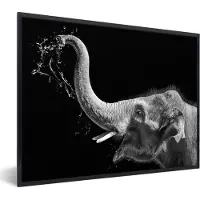 PosterMonkey Fotolijst incl. Poster Zwart Wit- Portret - Olifant - Dieren - Zwart wit - 80x60 cm - Posterlijst