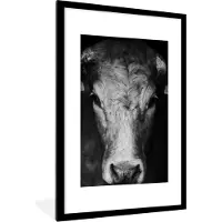 PosterMonkey Fotolijst incl. Poster - Dieren - Koe - Zwart - Wit - Koeienkop - 60x90 cm - Posterlijst