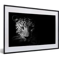 PosterMonkey Fotolijst incl. Poster Zwart Wit- Panter - Wilde dieren - Zwart wit - Dieren - 60x40 cm - Posterlijst