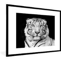 PosterMonkey Fotolijst incl. Poster - Tijger - Zwart - Wit - Portret - Dieren - 80x60 cm - Posterlijst