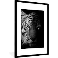 PosterMonkey Fotolijst incl. Poster - Tijger - Dieren - Wild - Zwart - Wit - 80x120 cm - Posterlijst