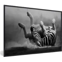 PosterMonkey Fotolijst incl. Poster - Zebra - Dieren - Zwart - Wit - 120x80 cm - Posterlijst