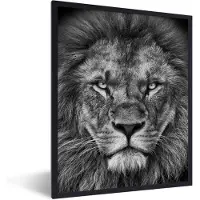 PosterMonkey Fotolijst incl. Poster - Dieren - Leeuw - Zwart - Wit - Portret - 30x40 cm - Posterlijst