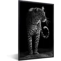 PosterMonkey Fotolijst incl. Poster - Wilde dieren - Luipaard - Natuur - Zwart - Wit - 40x60 cm - Posterlijst