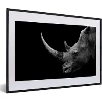PosterMonkey Fotolijst incl. Poster - Neushoorn - Dieren - Zwart - Wit - Portret - 60x40 cm - Posterlijst