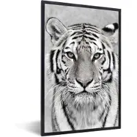 PosterMonkey Fotolijst incl. Poster - Tijger - Natuur - Zwart - Wit - 20x30 cm - Posterlijst